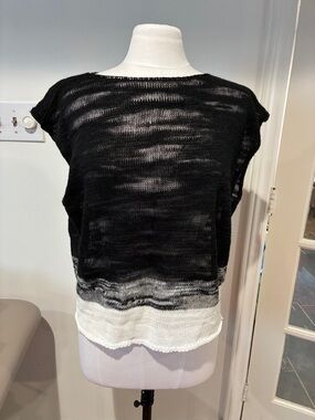 Sarah Pacini Black Sheer Knit Short-Sleeve Top